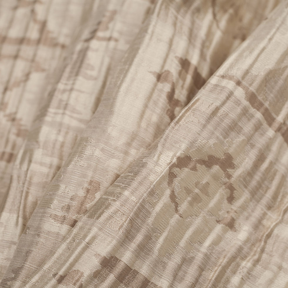Indian Beige Ikat-Like Geometric Poly/Cotton Brocade