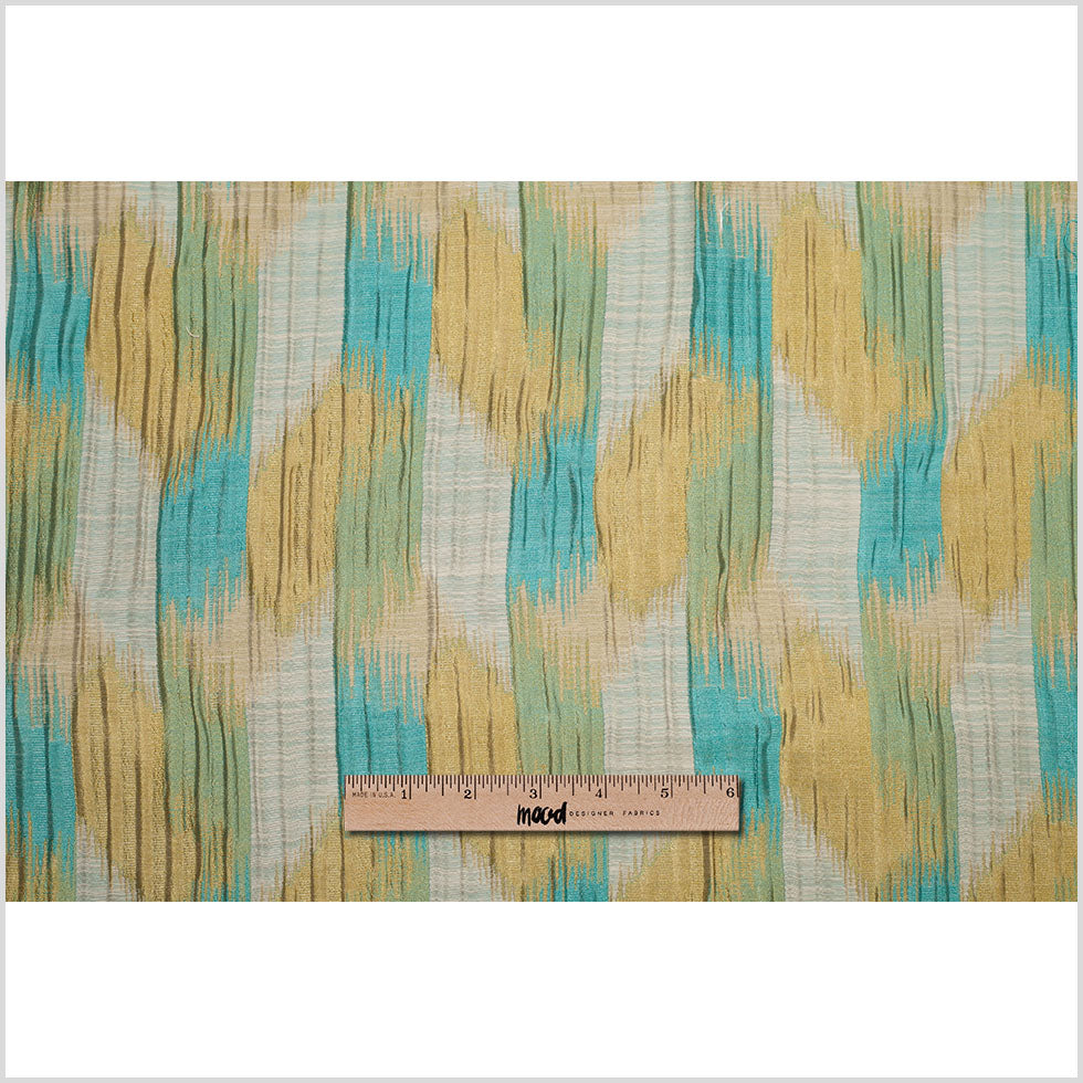Indian Blue/Gold Ikat-Like Poly/Cotton Brocade