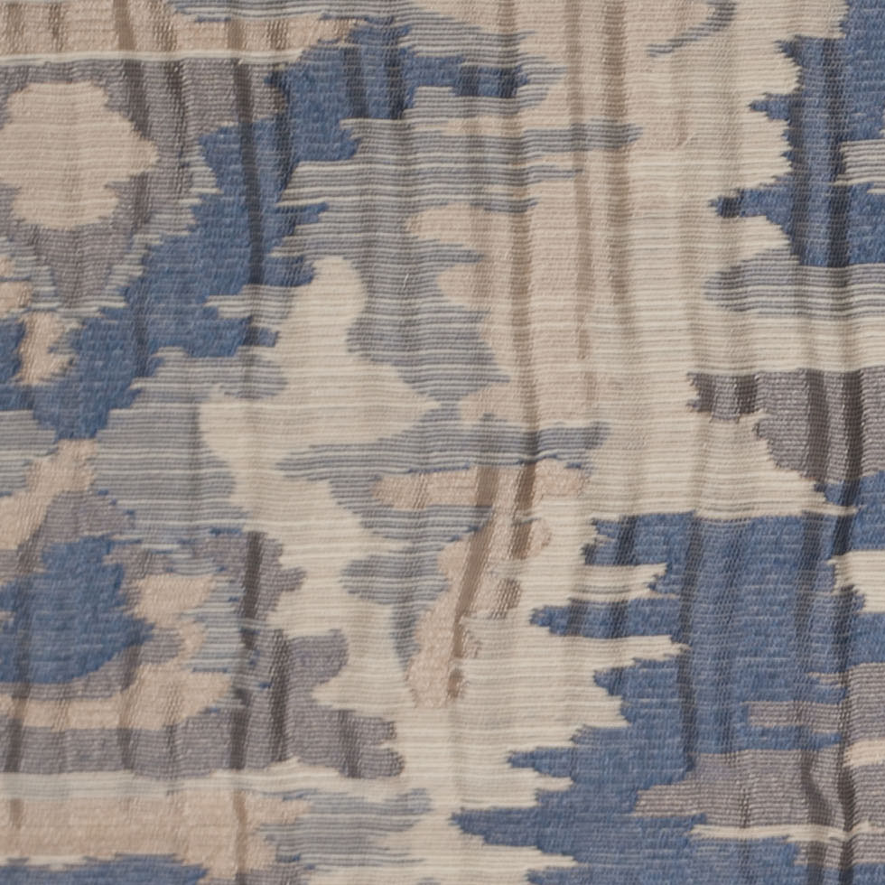 Indian Blue/Beige Ikat-Like Geometric Poly/Cotton Brocade