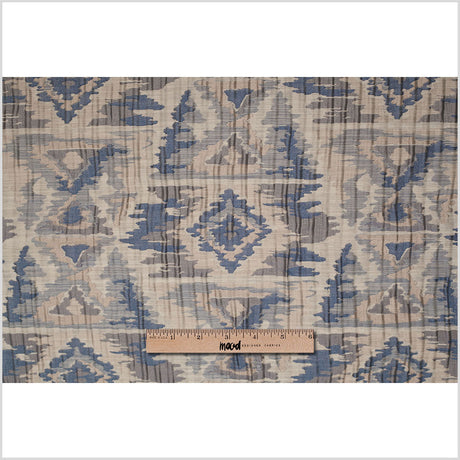 Indian Blue/Beige Ikat-Like Geometric Poly/Cotton Brocade