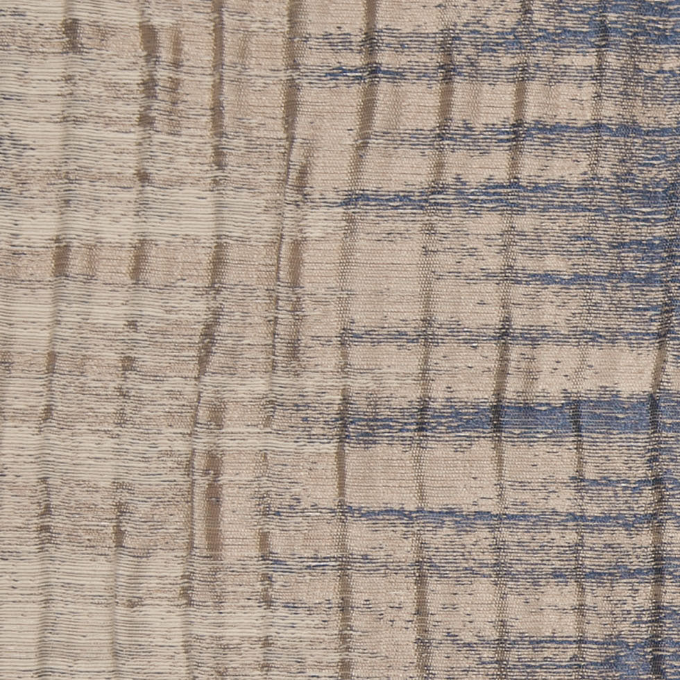 Indian Blue/Beige Geometric Striped Polyester-Cotton Brocade