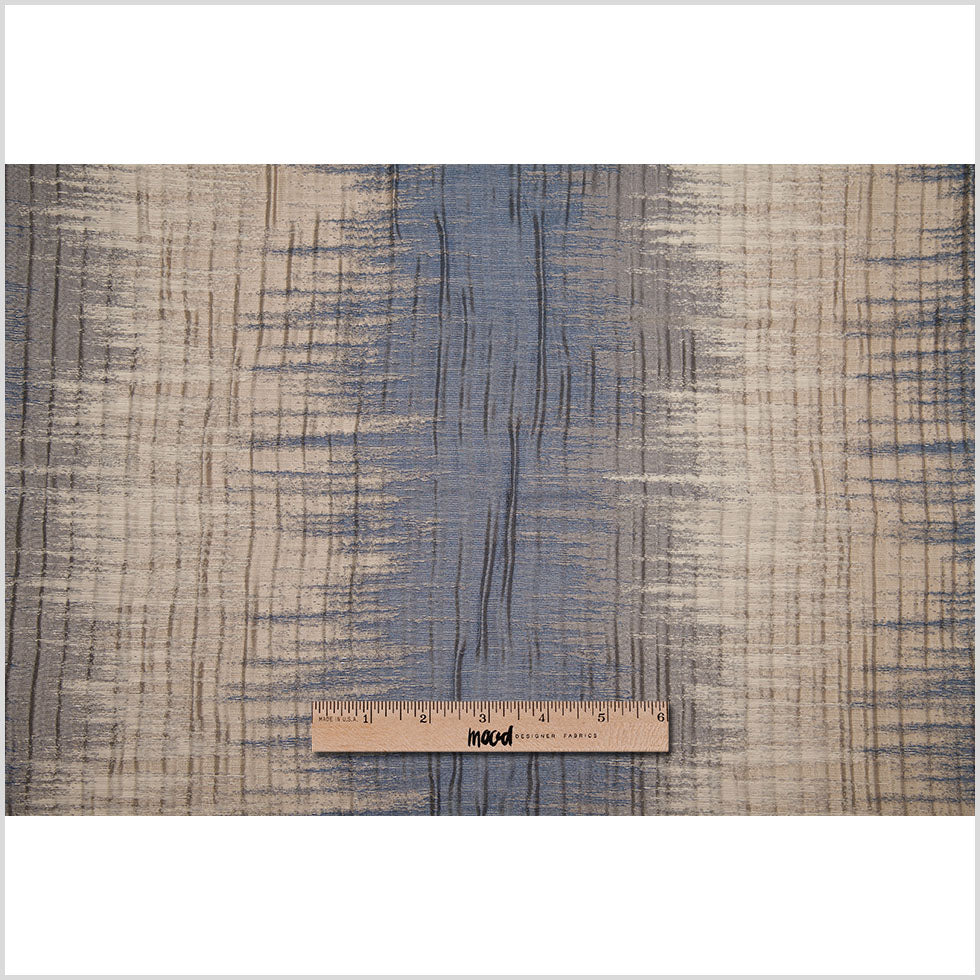 Indian Blue/Beige Geometric Striped Polyester-Cotton Brocade