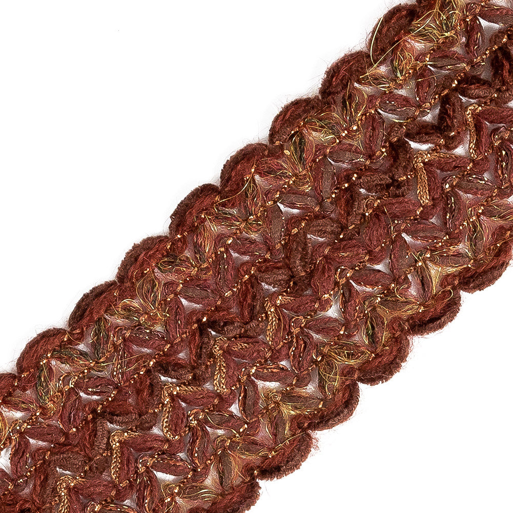 Cherry Mahogany, Orange and Yellow Metallic Mohair and Lurex Trim - 2"