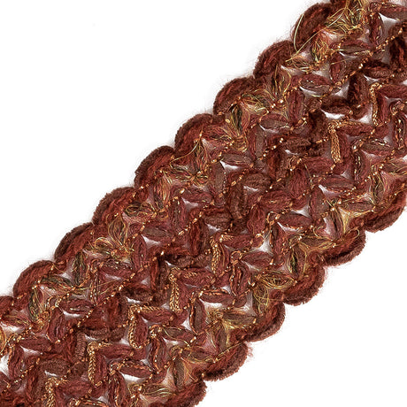 Cherry Mahogany, Orange and Yellow Metallic Mohair and Lurex Trim - 2"