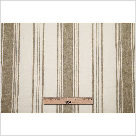 Indian Olive/White Striped Linen Woven