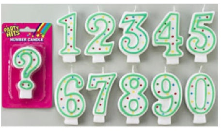 Green/White Number Candles - Numbers 0 to 9 Plus Question Mark