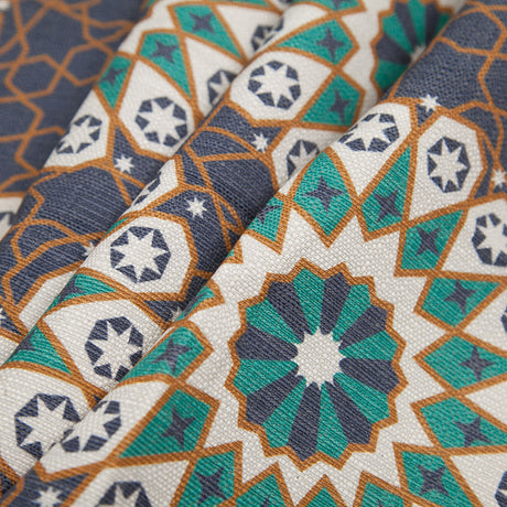 Spanish Aqua Geometric Poly/Cotton Canvas