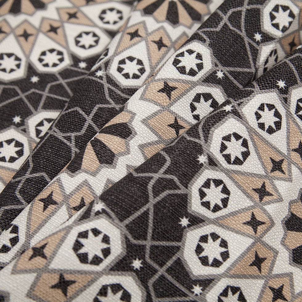 Spanish Black/Beige Geometric Poly/Cotton Canvas