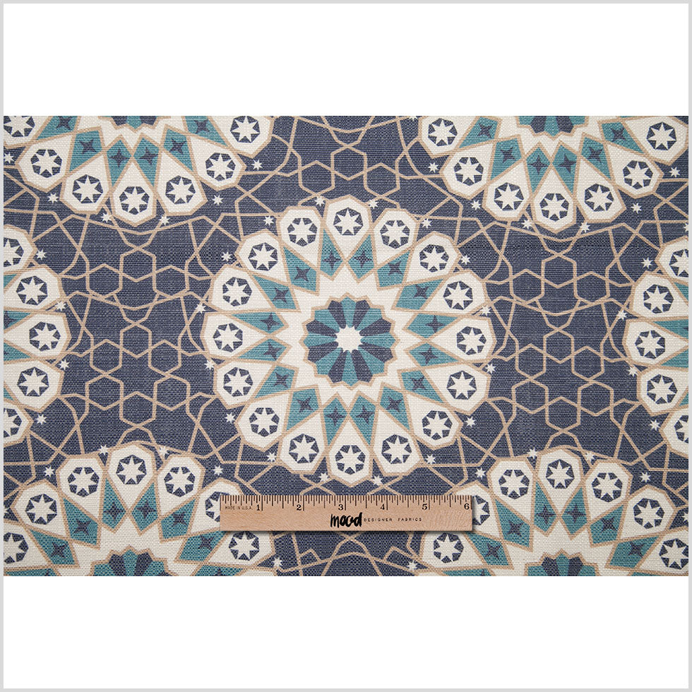 Spanish Navy/Beige Geometric Poly/Cotton Canvas