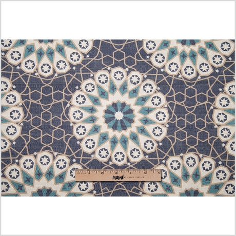 Spanish Navy/Beige Geometric Poly/Cotton Canvas