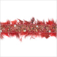 0.875" Red Beaded Feather and Rhinestone Trim