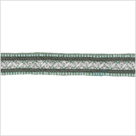 0.75" Green/Gunmetal Beaded Rhinestone Trim