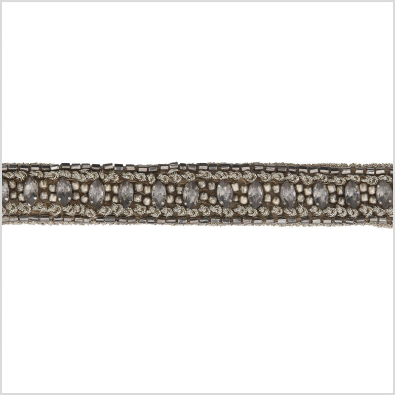 0.75" Gunmetal/Bronze Beaded Rhinestone Trim