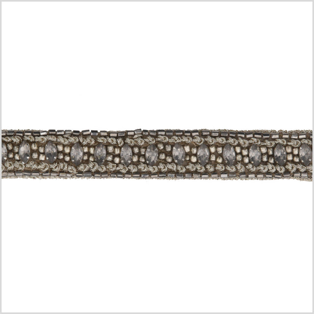 0.75" Gunmetal/Bronze Beaded Rhinestone Trim