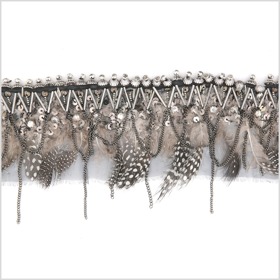 3" Feathers Sequins Rhinestones and Chains Beaded Trim