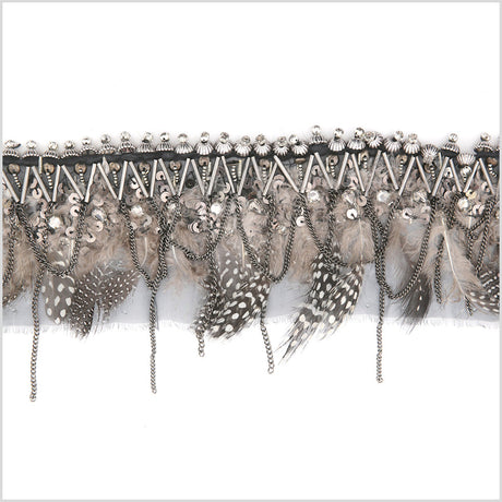 3" Feathers Sequins Rhinestones and Chains Beaded Trim