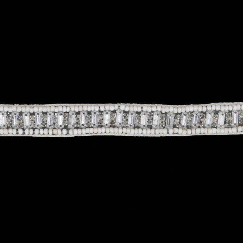 Ivory/Gunmetal Beaded Rhinestone Trim - 0.5"