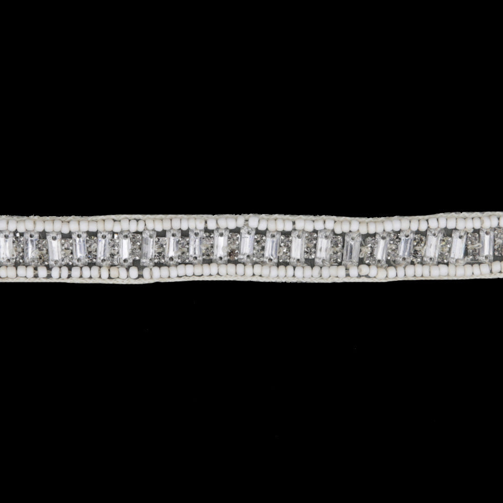 Ivory/Gunmetal Beaded Rhinestone Trim - 0.5"