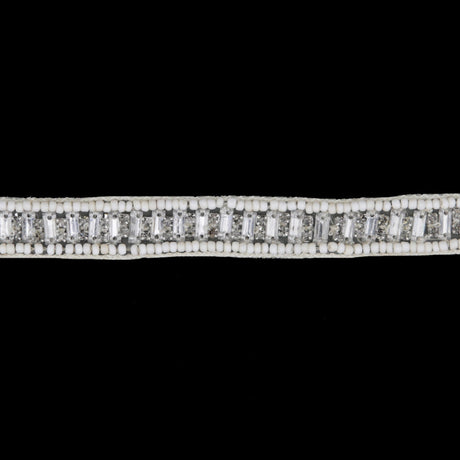 Ivory/Gunmetal Beaded Rhinestone Trim - 0.5"