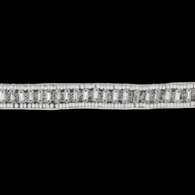 Ivory/Gunmetal Beaded Rhinestone Trim - 0.5"