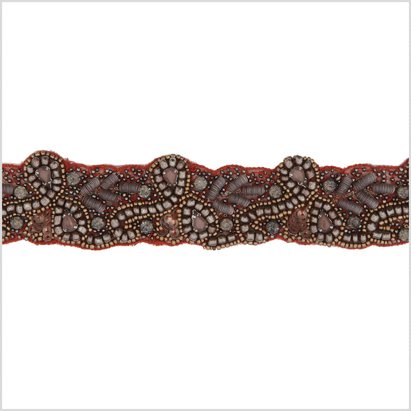 1.5" Red/Gunmetal Beaded Rhinestone Trim