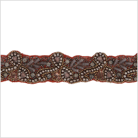 1.5" Red/Gunmetal Beaded Rhinestone Trim