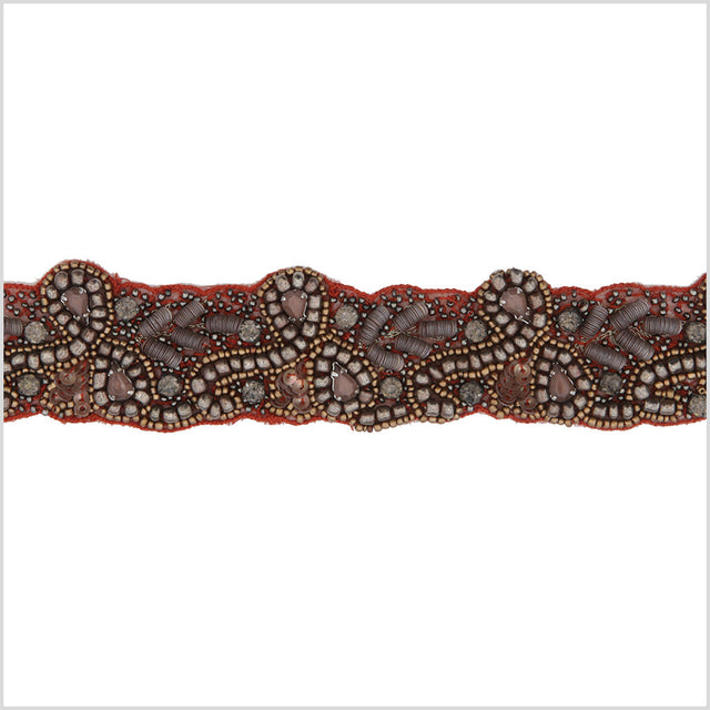 1.5" Red/Gunmetal Beaded Rhinestone Trim