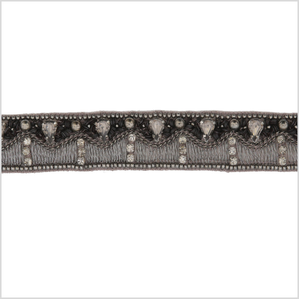 1" Gunmetal/Black Beaded Rhinestone Trim