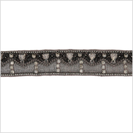 1" Gunmetal/Black Beaded Rhinestone Trim