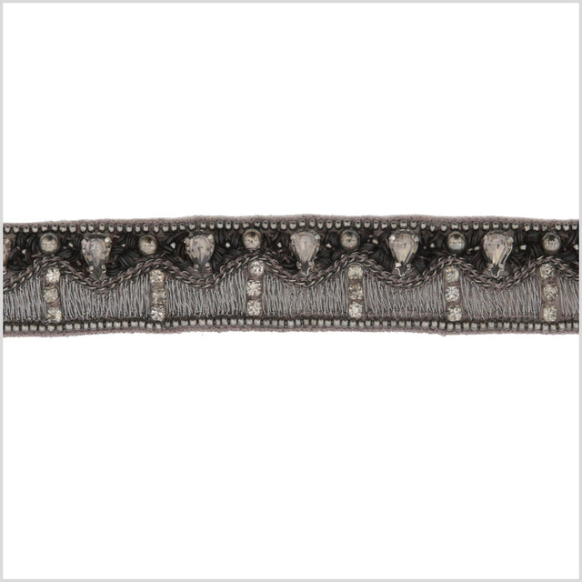 1" Gunmetal/Black Beaded Rhinestone Trim