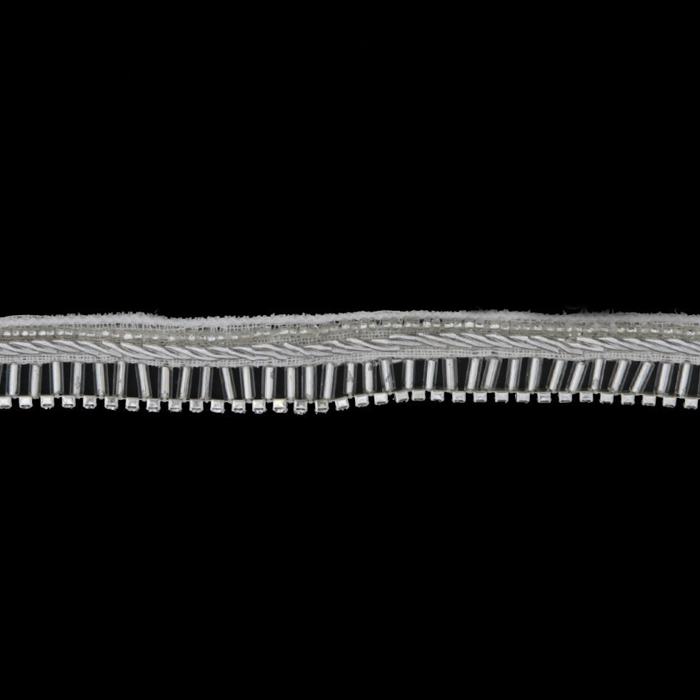 0.5" Pearl Ivory/Silver Beaded Rhinestone Trim
