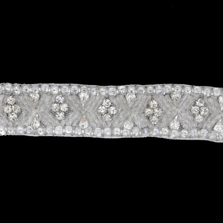 1" White/Silver Beaded Rhinestone Trim