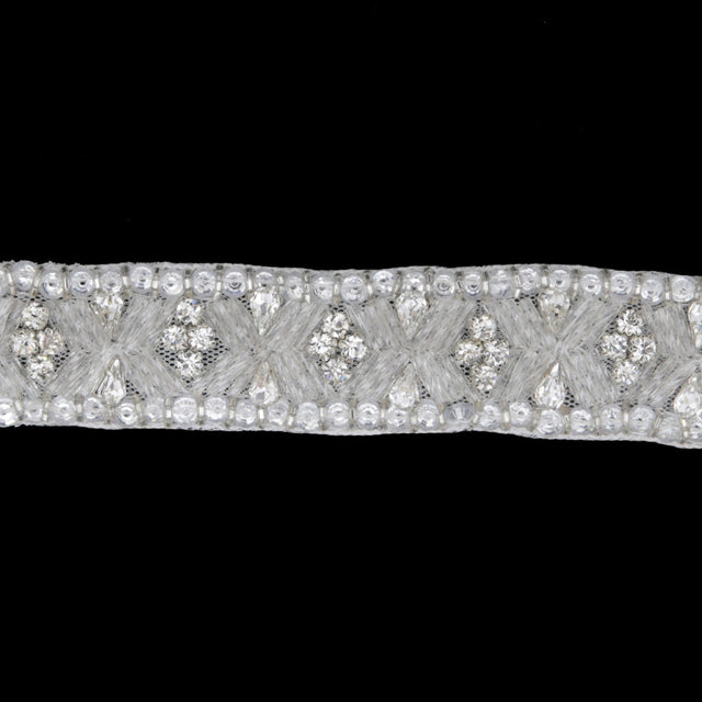 1" White/Silver Beaded Rhinestone Trim