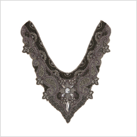Gunmetal Beaded Rhinestone Neck Applique