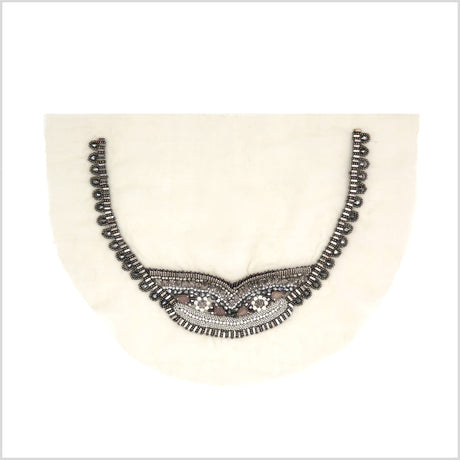 Gunmetal/Silver Rhinestone Neck Applique on Green Organza