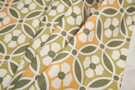 Spanish Green/Orange Floral Geometric Poly/Cotton Canvas