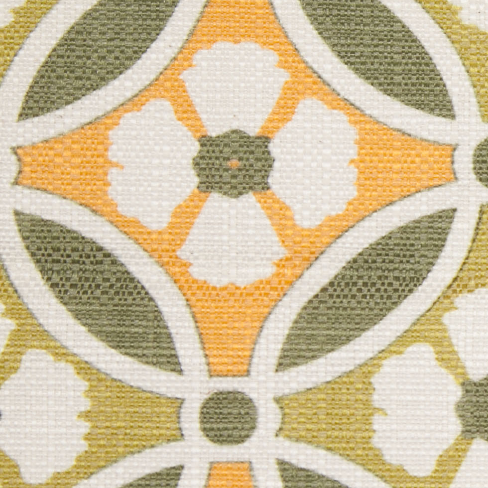 Spanish Green/Orange Floral Geometric Poly/Cotton Canvas