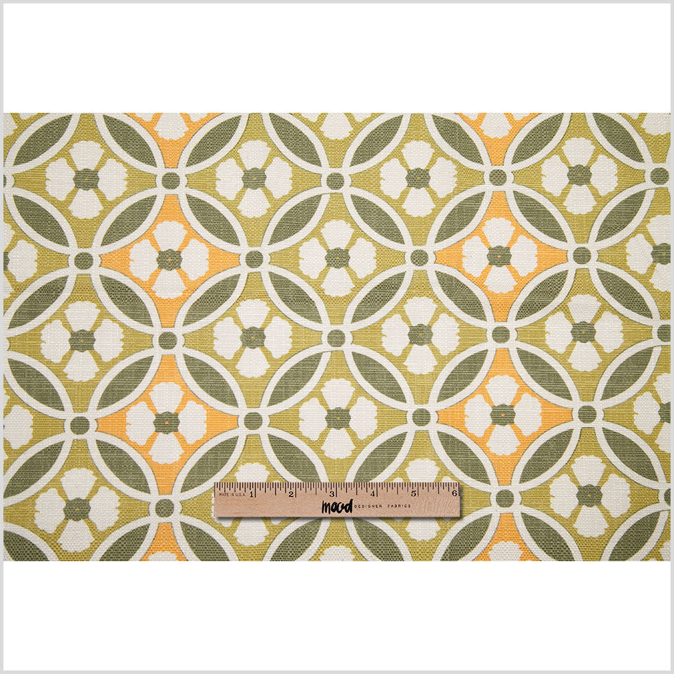 Spanish Green/Orange Floral Geometric Poly/Cotton Canvas