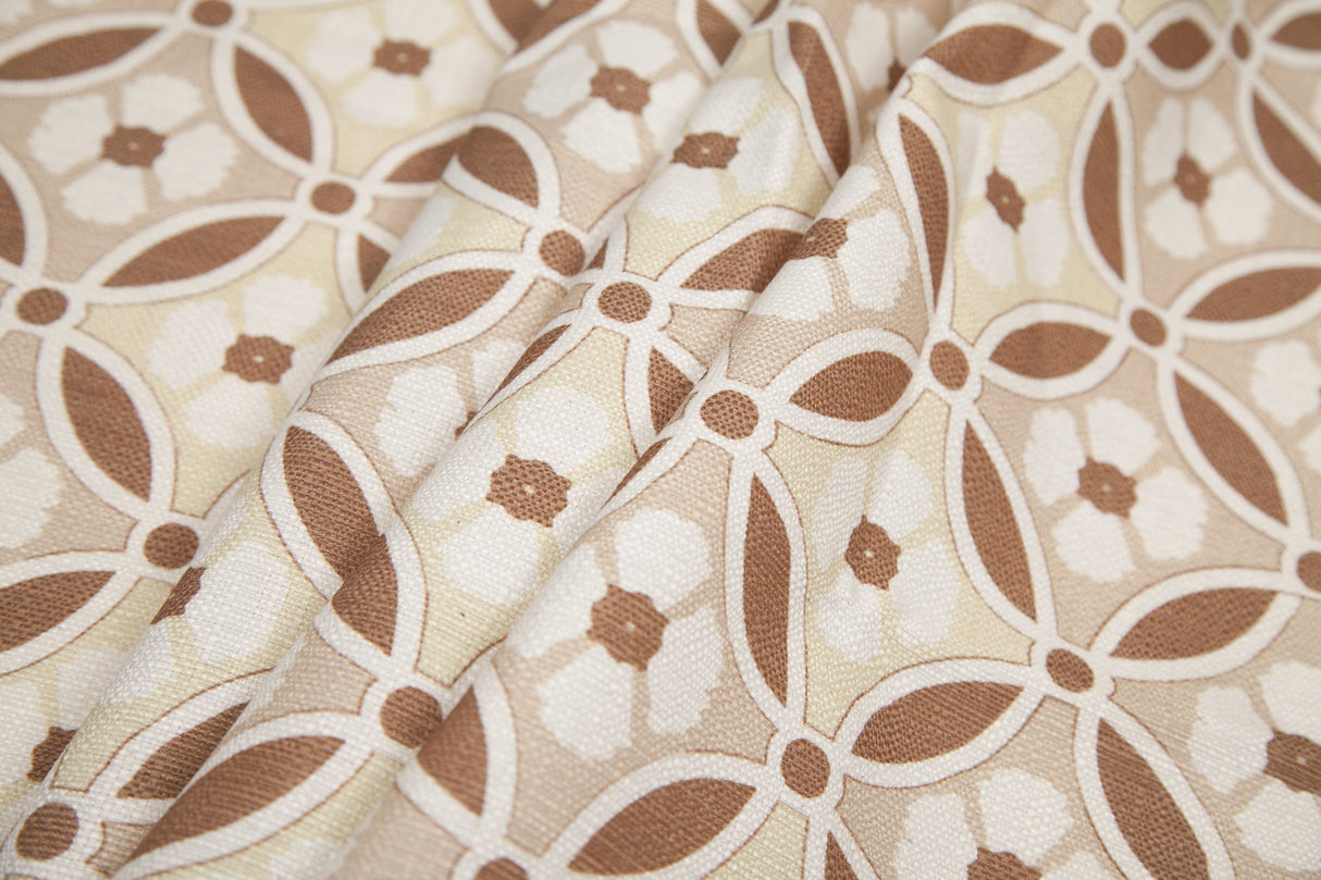 Spanish Brown/Beige Floral Geometric Poly/Cotton Canvas