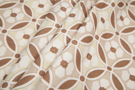 Spanish Brown/Beige Floral Geometric Poly/Cotton Canvas