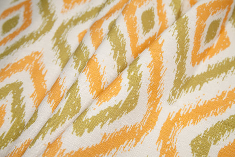 Spanish Green/Orange Ikat-Like Geometric Poly/Cotton Canvas