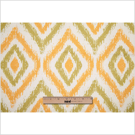 Spanish Green/Orange Ikat-Like Geometric Poly/Cotton Canvas