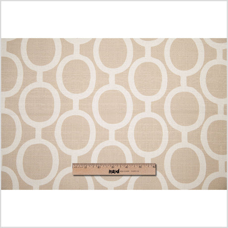 Spanish Beige/White Geometric Poly/Cotton Canvas