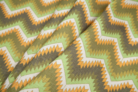 Spanish Green/Orange Geometric Poly/Cotton Canvas