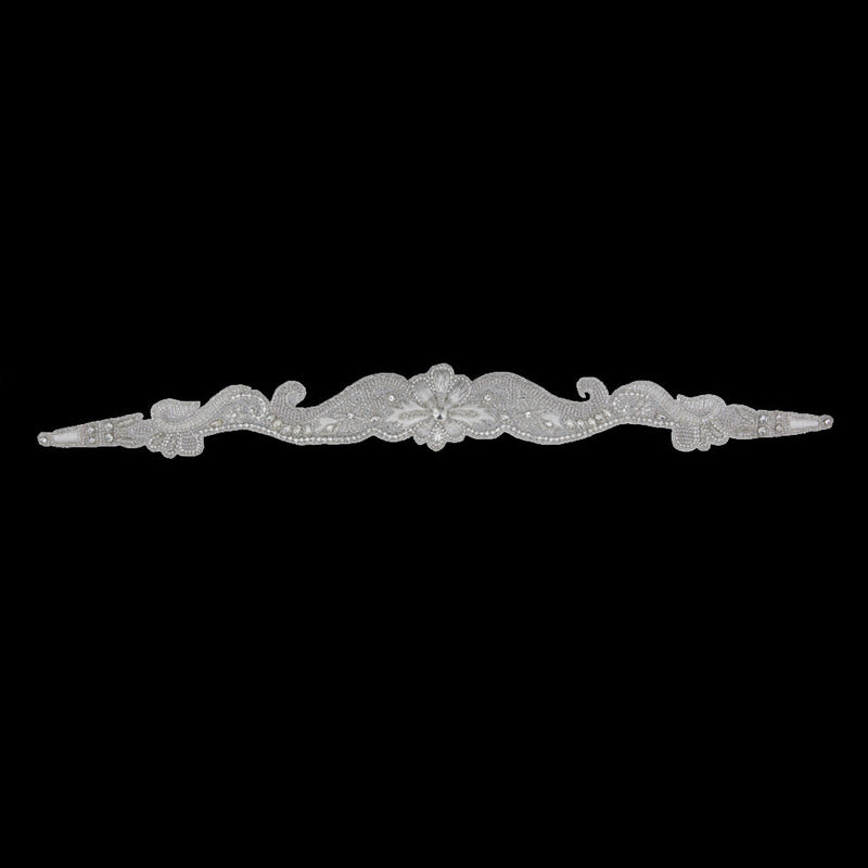 Silver/White Beaded Rhinestone Neck Applique