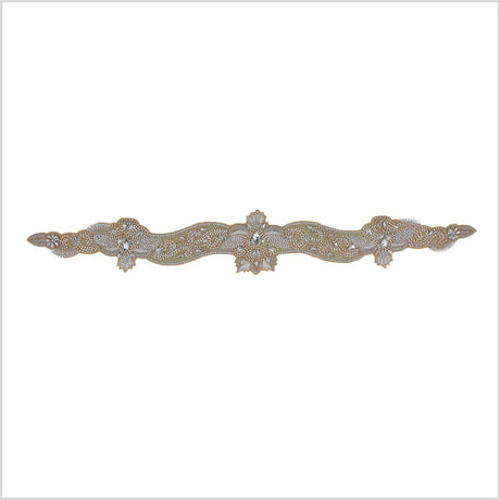 Silver/Warm Beige Rhinestone Neck Applique
