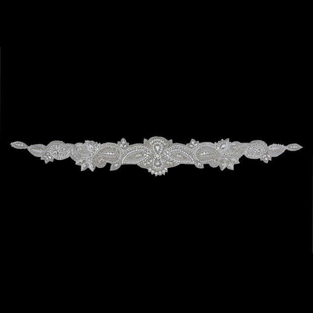 Silver/White Beaded Rhinestone Neck Applique