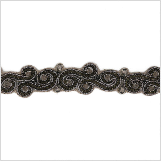 1" Gunmetal Beaded Rhinestone Trim