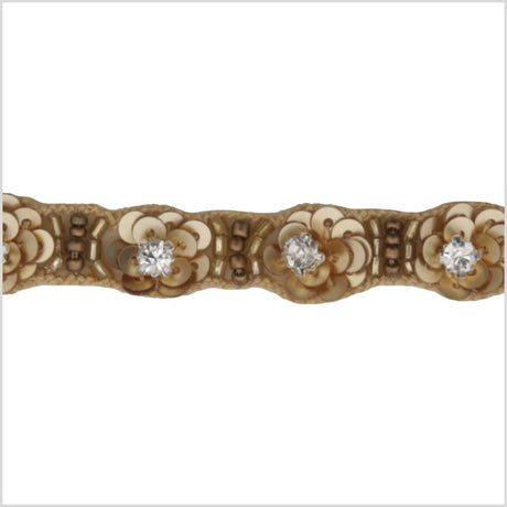 0.5" Gold Floral Beaded Rhinestone Trim With Sequins