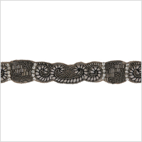 1" Silver/Gunmetal Beaded Rhinestone Trim